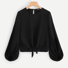 Shein Keyhole Back Knot Solid Top
