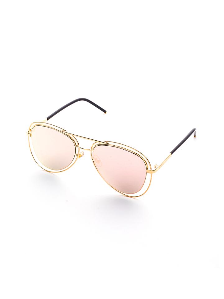 Shein Double Bridge Gold Frame Pink Lens Sunglasses