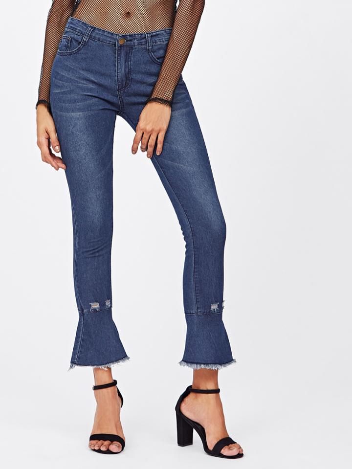 Shein Raw Hem Flare Jeans
