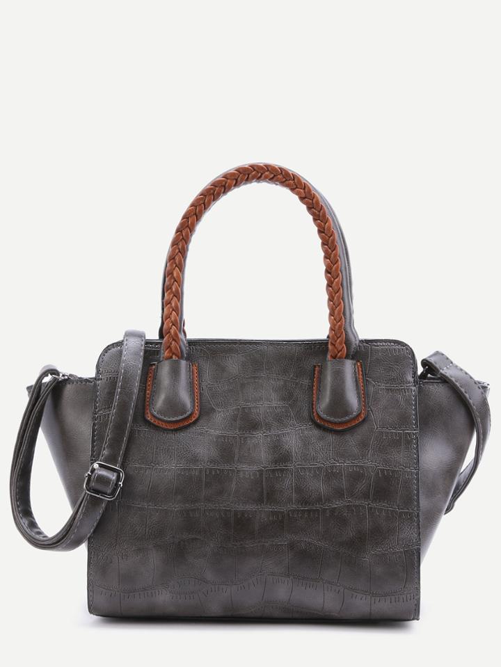 Shein Grey Embossed Pu Handbag With Strap