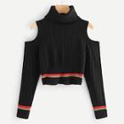 Shein Plus Stripe Trim Open Shoulder Sweater