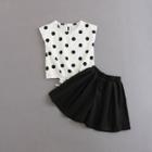 Shein Girls Polka Dot Knotted Blouse With Shorts
