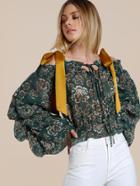 Shein Self Tie Shoulder Layered Sleeve Shirred Hem Top
