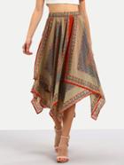 Shein Multicolor Vintage Asymmetric Hem Skirt
