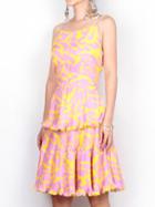 Shein Yellow Spaghetti Strap Backless Ruffle Pleated Dress