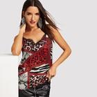 Shein Lace Insert Mixed Print Cami Top