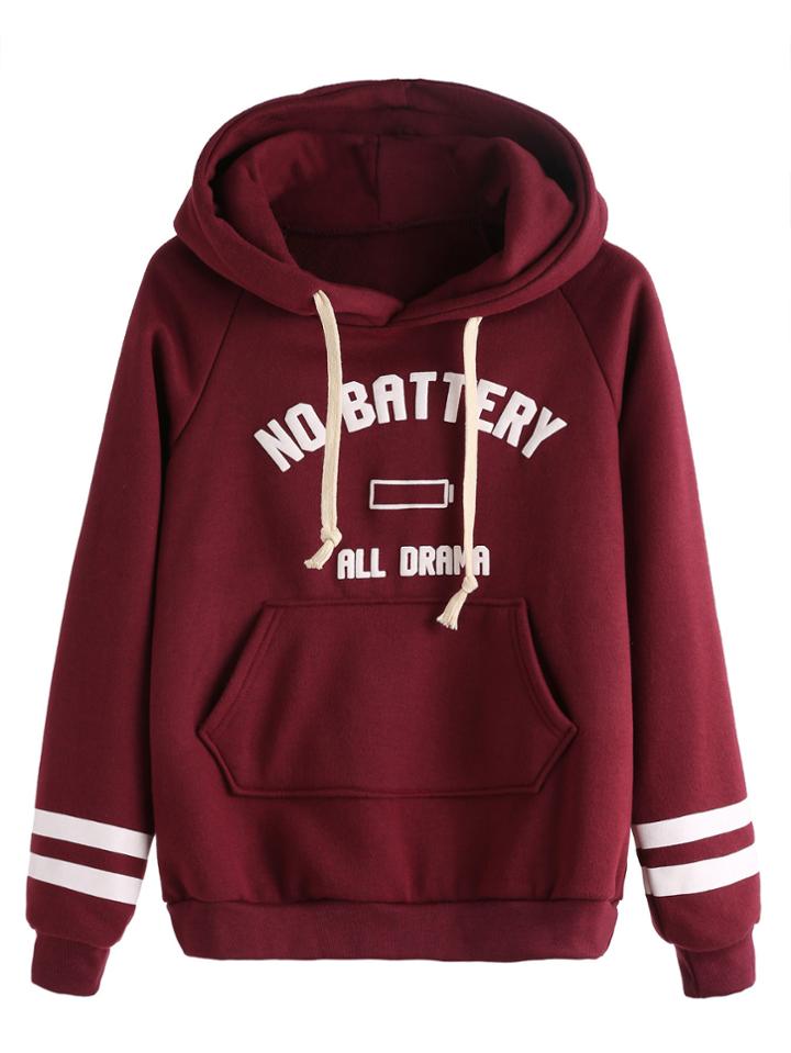 Shein Letter Print Hooded Sweatshirt With Pocket