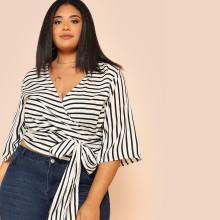 Shein Plus Kimono Sleeve Belted Wrap Top