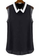 Rosewe Laconic Turndown Collar Sleeveless Black Summer T Shirt