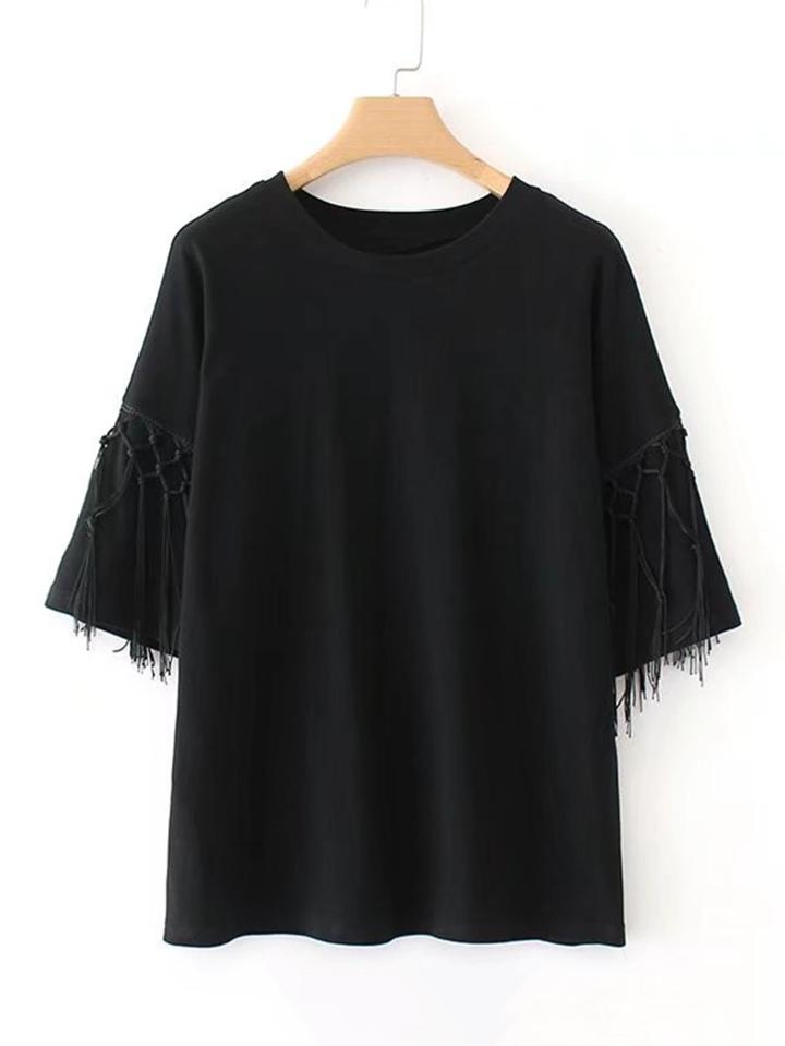 Shein Fringe Decor Plain Tee