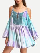 Shein Multicolor Cold Shoulder Tie-dye Print Pleated Dress