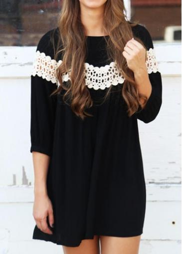 Rosewe Black Round Neck Straight Mini Dress