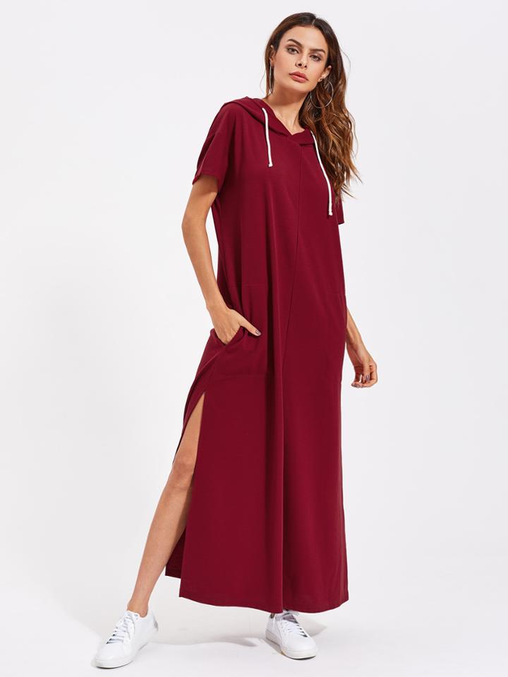 Shein Drop Shoulder Slit Side Hooded Dress