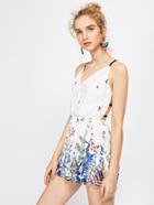 Shein Cami Straps Floral Print Caged Back Playsuit