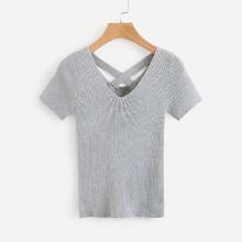 Shein Criss Cross Back Marled Knit Tee
