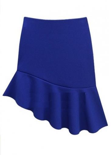 Rosewe Enchanting Solid Blue Ruffle Decorated High Waist Skirt