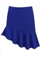 Rosewe Enchanting Solid Blue Ruffle Decorated High Waist Skirt