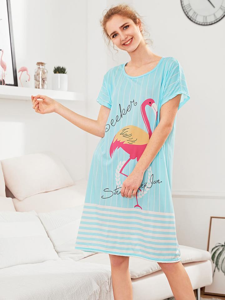 Shein Contrast Striped Flamingo Print Dress