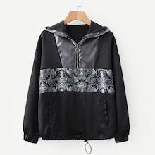 Shein Snakeskin Print Drawstring Hem Hoodie