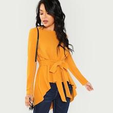 Shein Self Belted Asymmetrical Hem Top