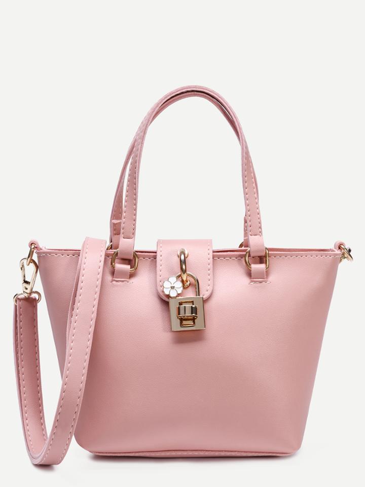 Shein Pink Faux Leather Tote Bag With Strap