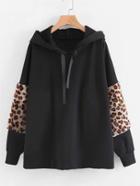 Shein Contrast Leopard Panel Boyfriend Hoodie