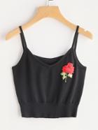 Shein Embroidered Rose Patch Knit Cami Top