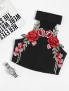 Shein Embroidered Appliques Ribbed Crop Top
