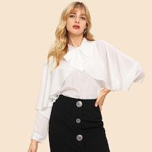 Shein 70s Ruffle Slit Sleeve Tied Neck Blouse