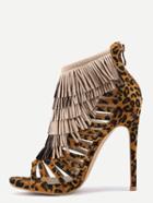 Shein Leopard Zipper Fringe High Heeled Sandals