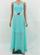 Rosewe Sequin Decorated Turquoise Chiffon Maxi Dress