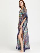 Shein Paisley Print Tassel Trim Maxi Batwing Top