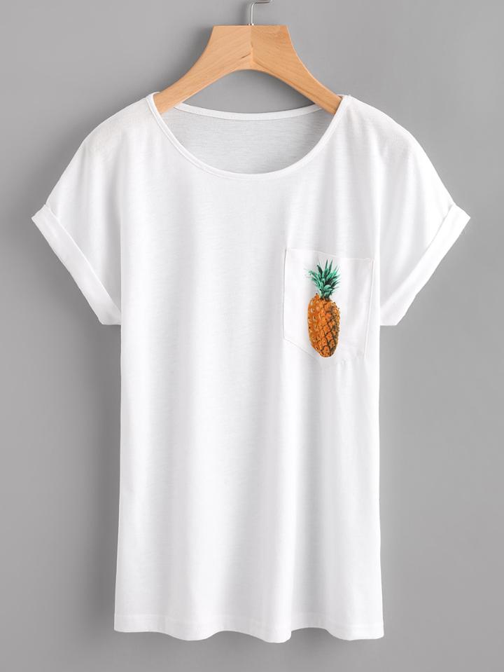Shein Pineapple Print Cuffed Tee