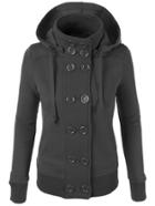 Shein Grey Hooded Double Breasted Slim Coat