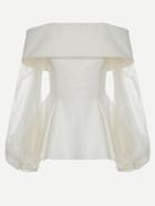 Shein Fold Over Bardot Mesh Balloon Sleeve Pep Hem Top