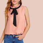 Shein Frilled Contrast Tie Neck Shell Top