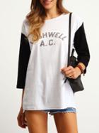 Shein Colour-block Crew Neck Letters Print T-shirt