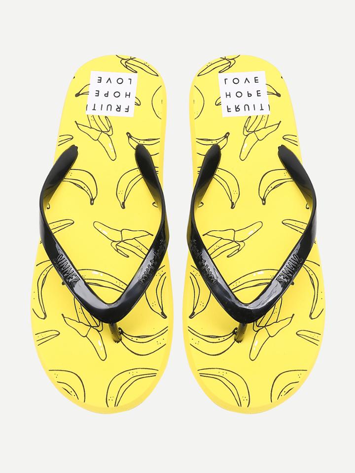 Shein Banana And Letter Print Toe Post Sandals