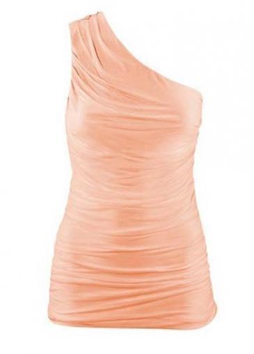 Rosewe Sweet Pink One Shoulder Ruched Summer Tees For Party