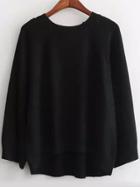 Shein Black Round Neck Dip Hem Casual Sweater