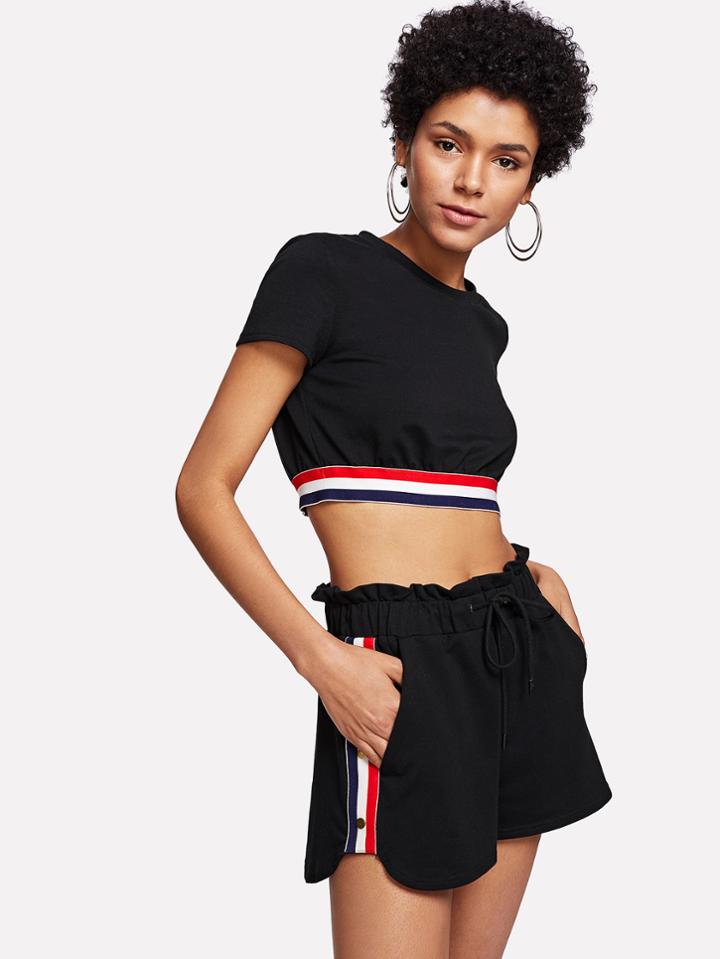 Shein Striped Crop Tee & Shorts Set