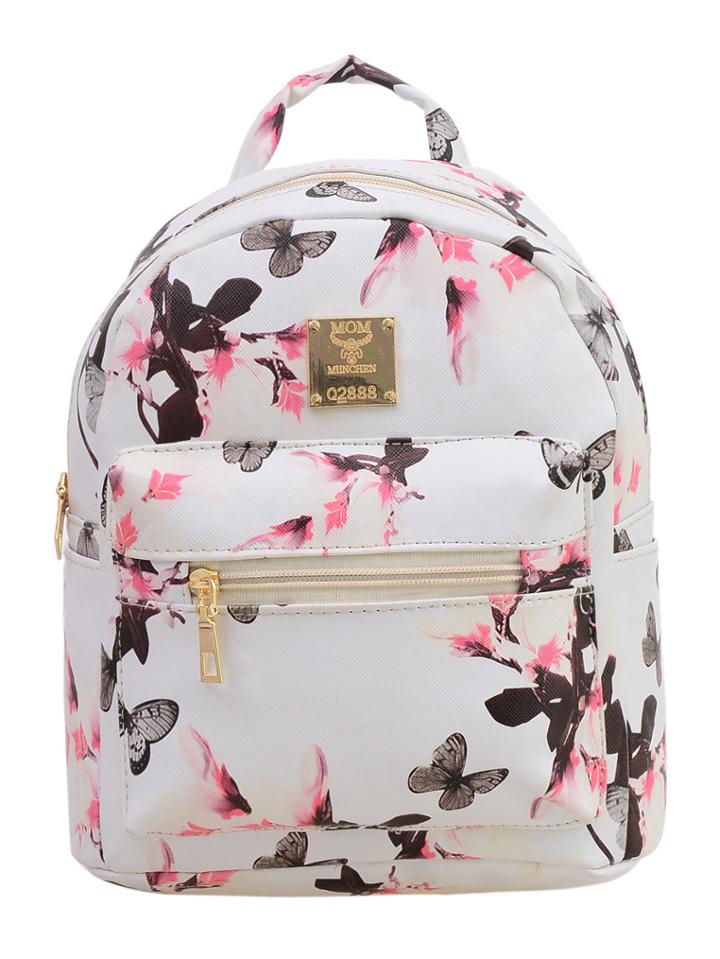 Shein Allover Vintage Flower Print Backpack - White