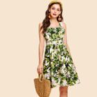 Shein Botanical Print Flare Strap Dress
