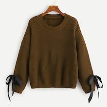 Shein Bow Tied Cuff Solid Sweater