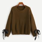 Shein Bow Tied Cuff Solid Sweater