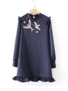 Shein Embroidered Bird Ruffle Hem Dress