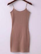 Shein Khaki Ribbed Spaghetti Straps Sheath Dress