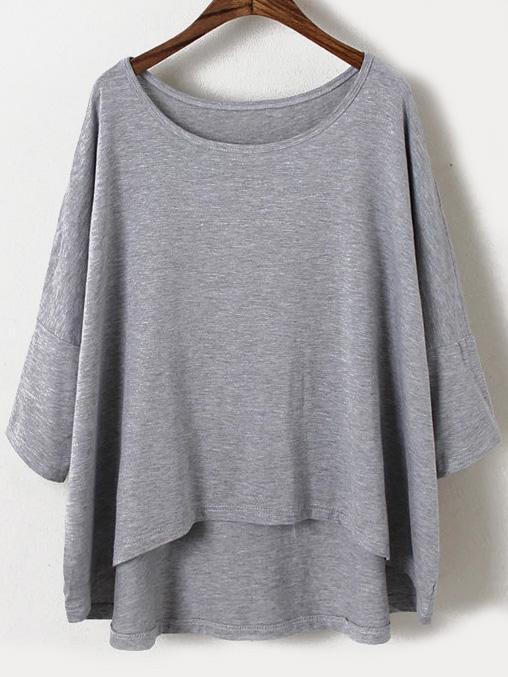Shein Dip Hem Bat Sleeve Grey T-shirt