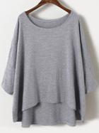 Shein Dip Hem Bat Sleeve Grey T-shirt