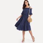 Shein Open Shoulder Ruffle Hem Drawstring Waist Dress